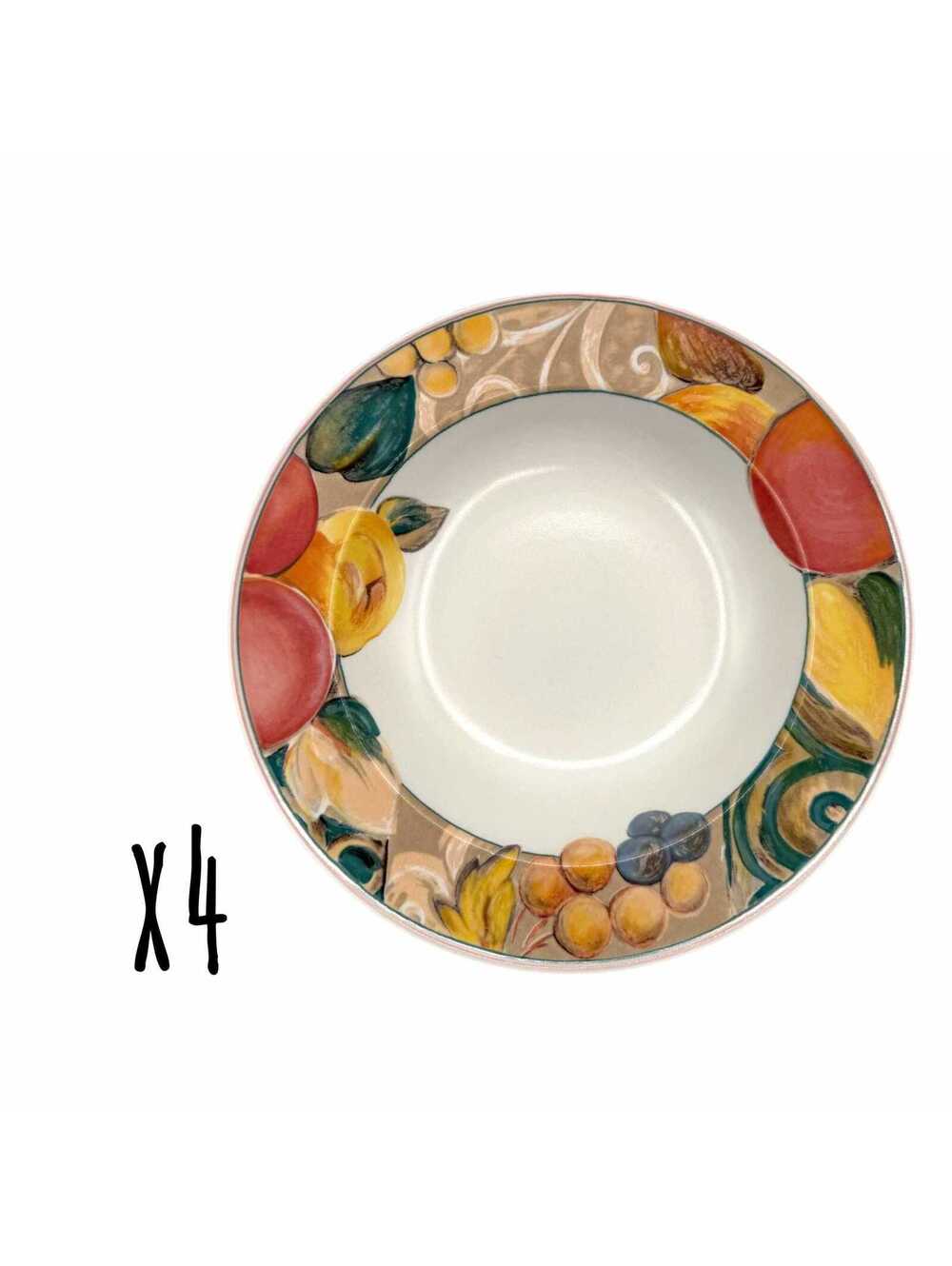 Set of 4 Vintage Mikasa Orchard Odyssey 9.5” Rim Soup Bowls – Fruit Swirl